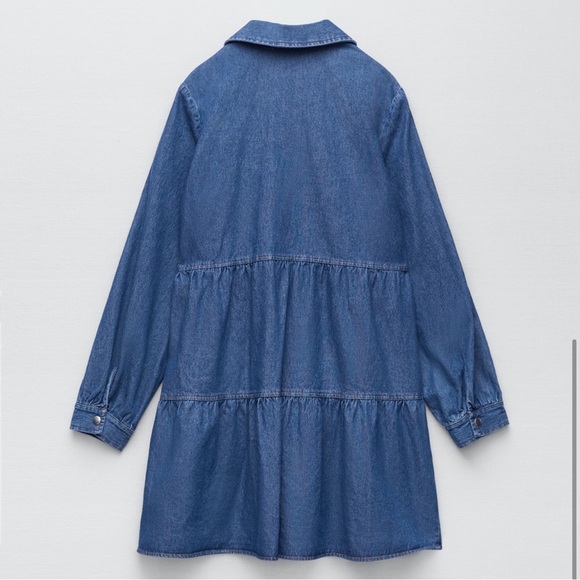 ZARA Trendy Tiered Denim Dress with metal press buttons🔥🔥🔥 - Picture 4 of 10